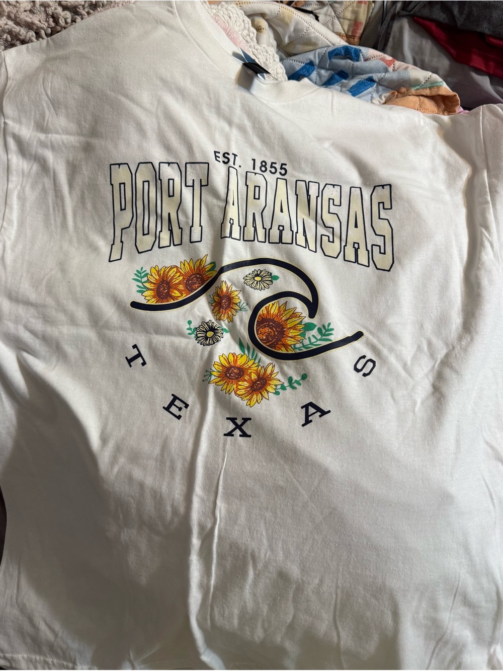 Gildan White Port Aransas Texas Sunflower Short Sleeve Tee